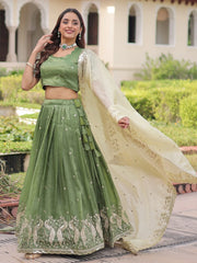 Adorable Green Zari Embroidered Crushed Wedding Wear Lehenga Choli