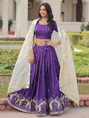 Wonderful Purple Zari Embroidered Crushed Festive Wear Lehenga Choli