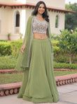 Graceful Green Beads Work Georgette Festive Wear Lehenga With Shrug