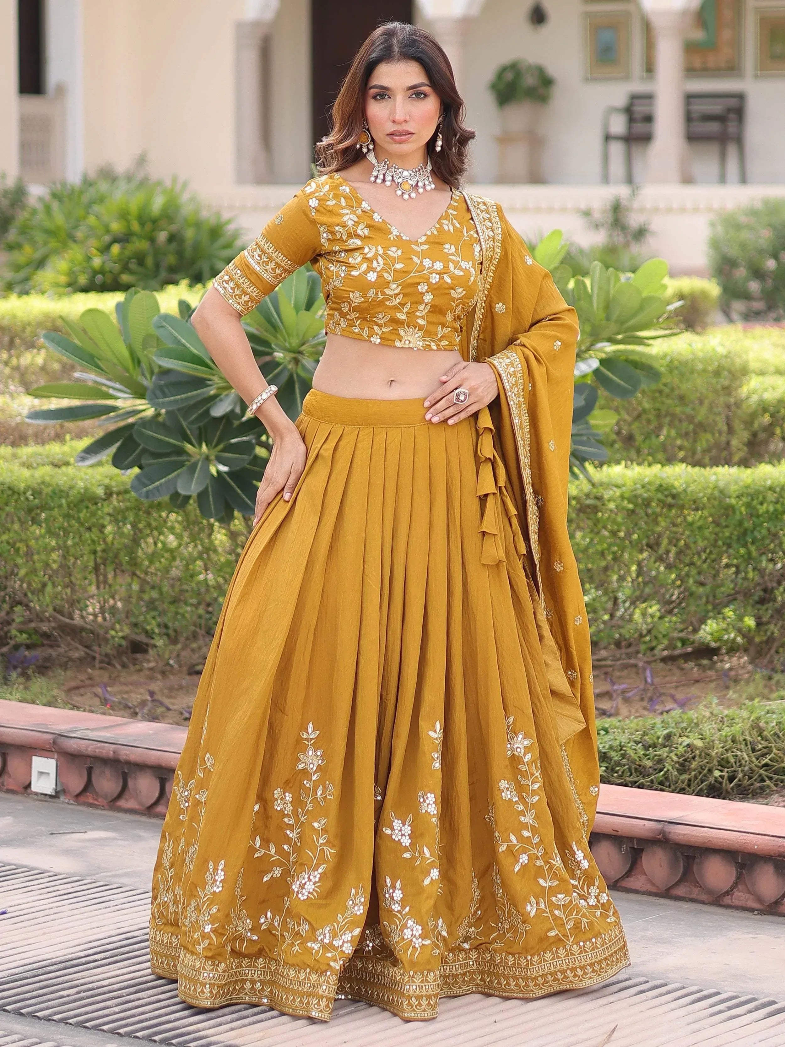 Captivating Yellow Embroidered Silk Haldi Wear Lehenga Choli 