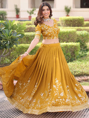 Captivating Yellow Embroidered Silk Haldi Wear Lehenga Choli 