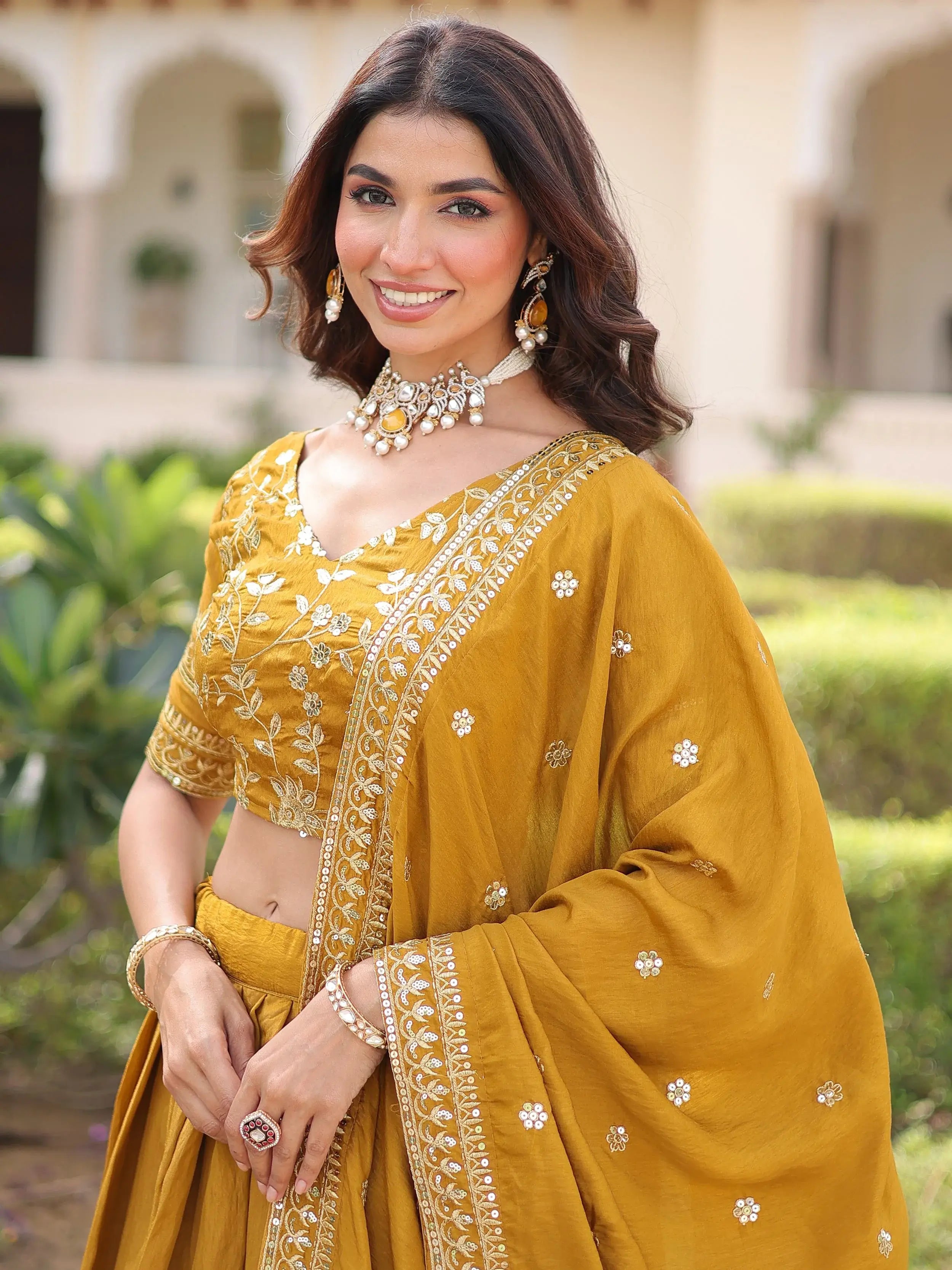 Captivating Yellow Embroidered Silk Haldi Wear Lehenga Choli 