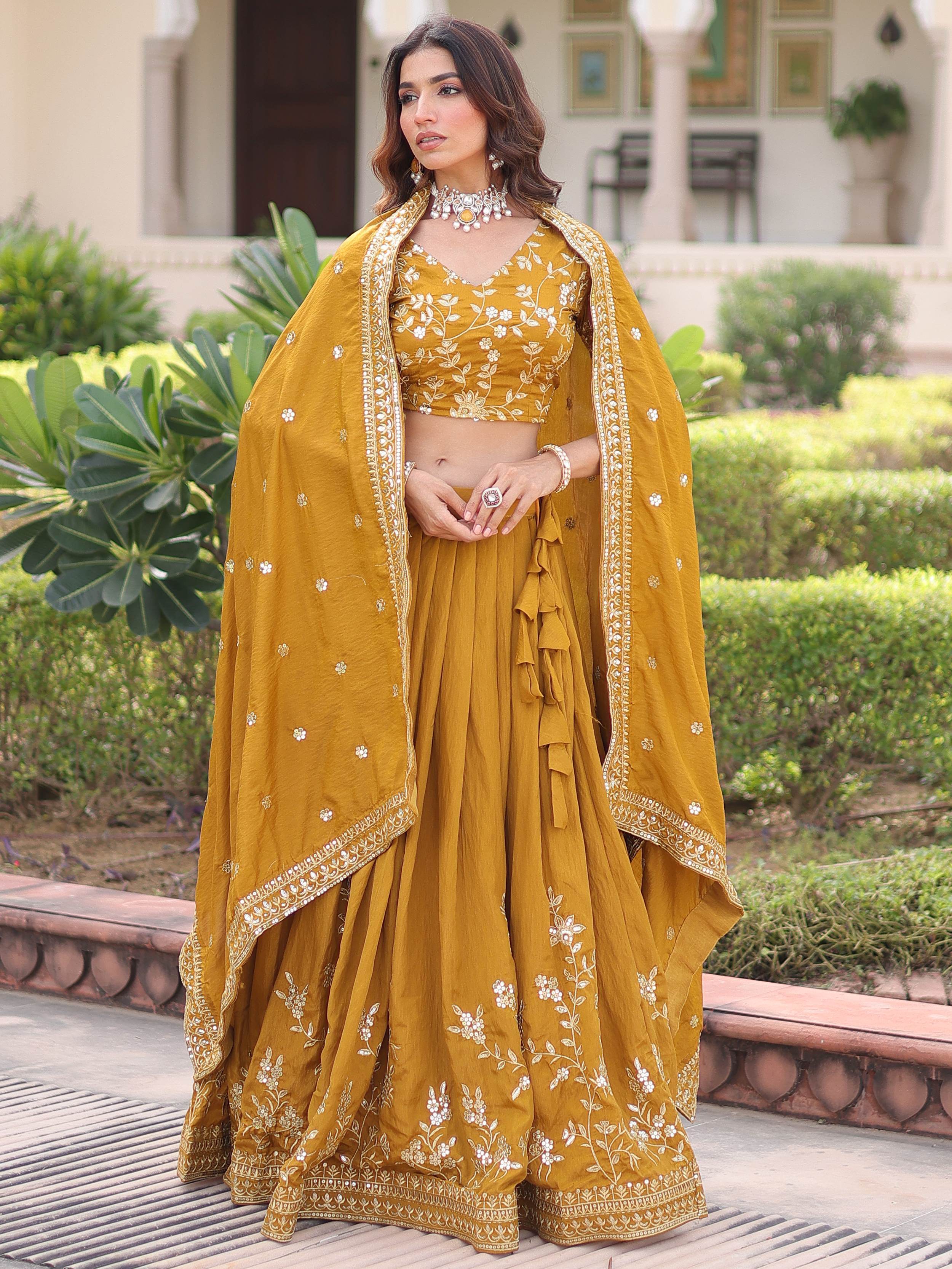 Captivating Yellow Embroidered Silk Haldi Wear Lehenga Choli 