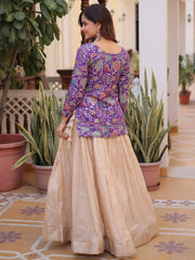 Outstanding Purple Zari Weaving Wedding Wear Lehenga With Peplum Top