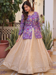 Outstanding Purple Zari Weaving Wedding Wear Lehenga With Peplum Top