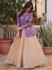 Outstanding Purple Zari Weaving Wedding Wear Lehenga With Peplum Top