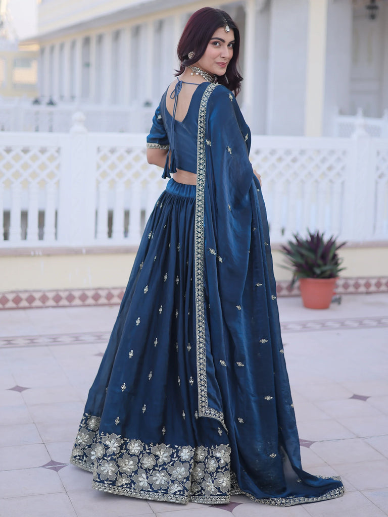 Royal Navy Blue Zari Embroidery Silk Wedding Wear Lehenga Choli
