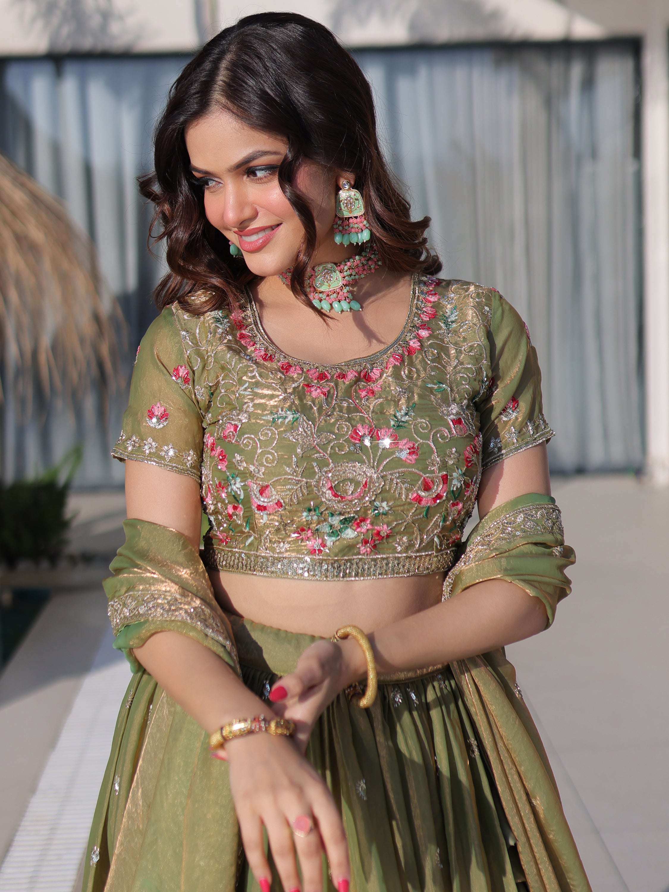 Amazeballs Green Embroidered Silk Mehendi Wear Lehenga With Blouse