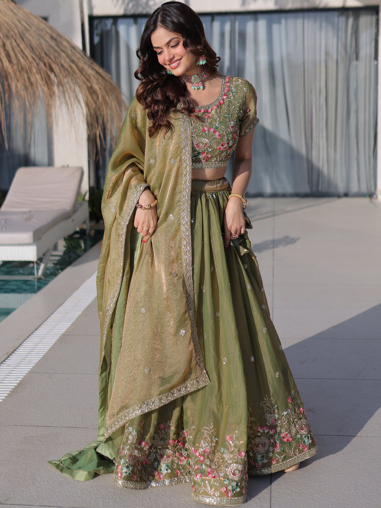 Amazeballs Green Embroidered Silk Mehendi Wear Lehenga With Blouse
