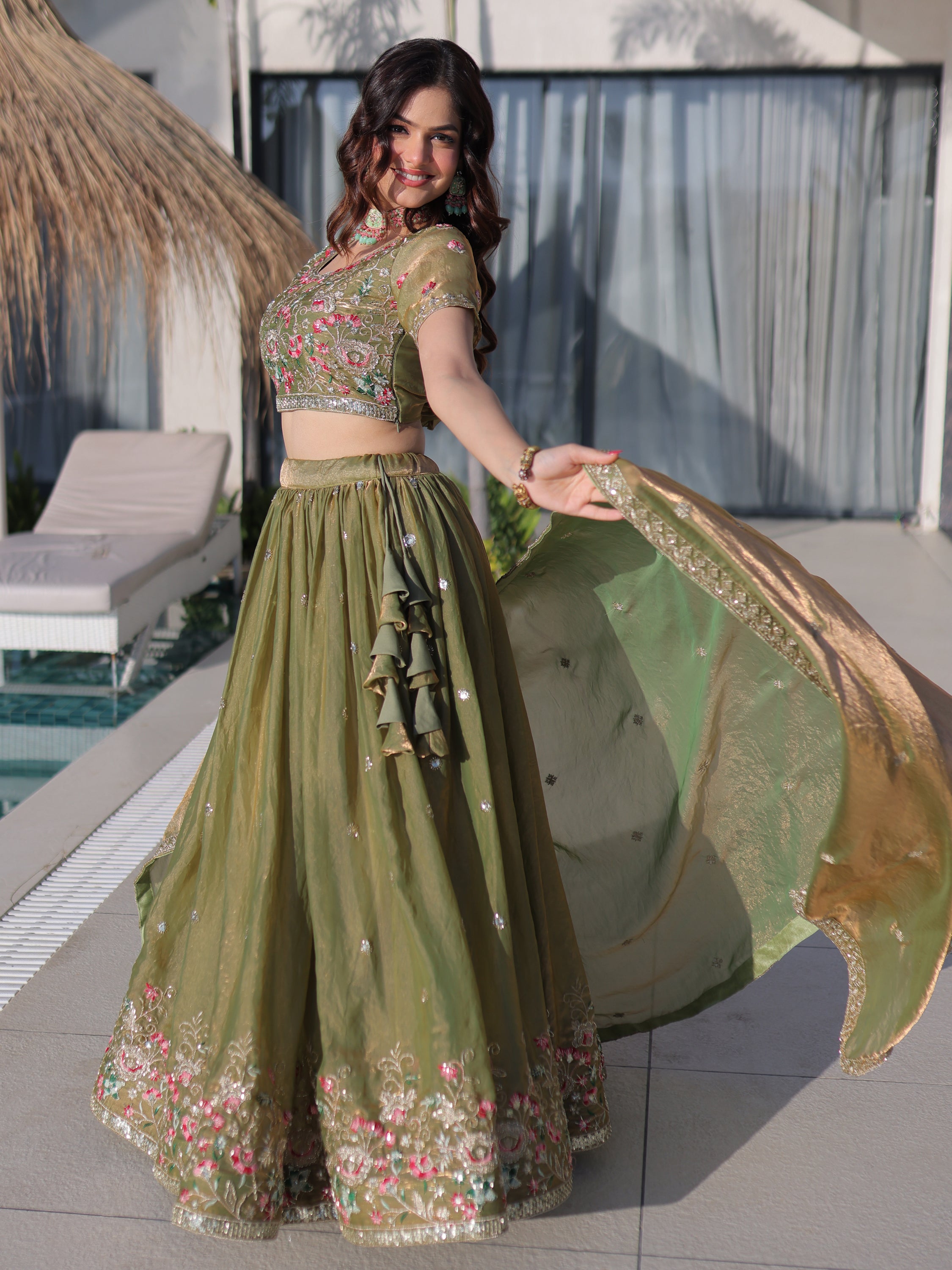 Amazeballs Green Embroidered Silk Mehendi Wear Lehenga With Blouse