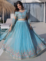 Rich Sky Blue Thread Work Silk Festive Wear Lehenga Choli With Dupatta
