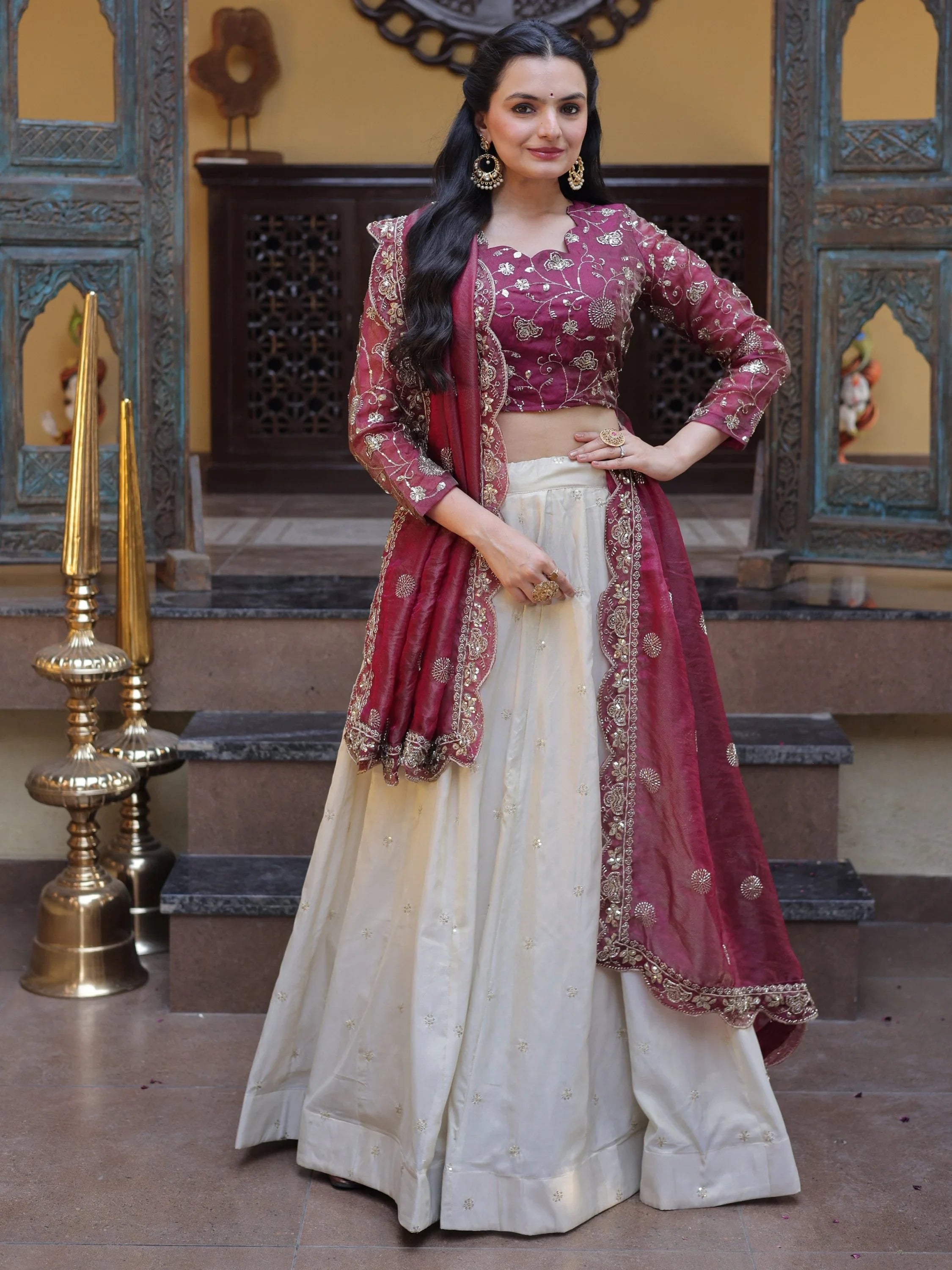 Sparkling Magenta Zari Work Silk Engagement Wear Lehenga Choli