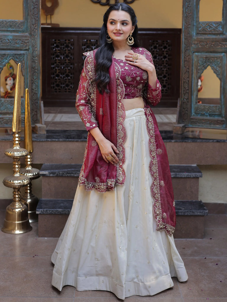 Sparkling Magenta Zari Work Silk Engagement Wear Lehenga Choli