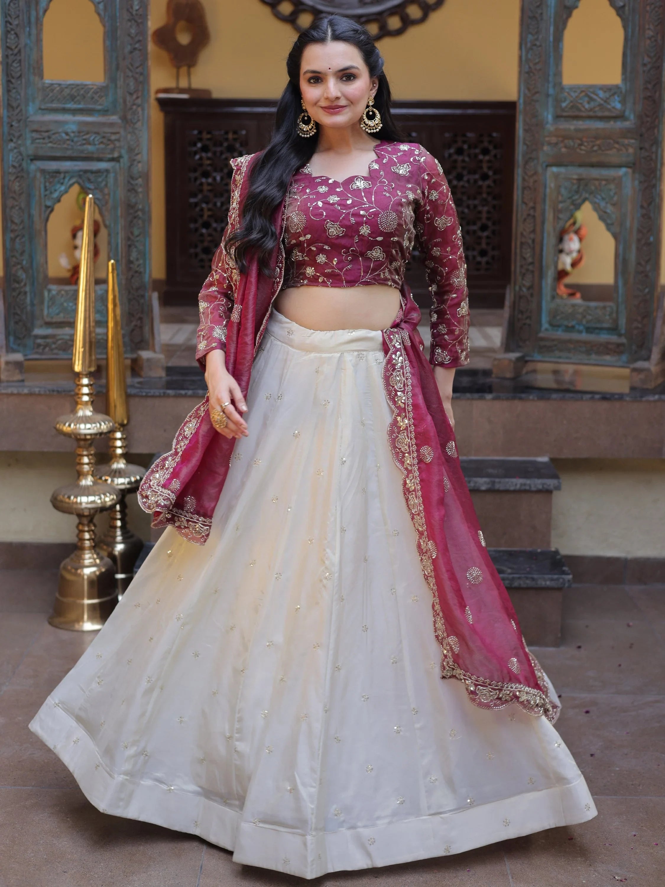 Sparkling Magenta Zari Work Silk Engagement Wear Lehenga Choli