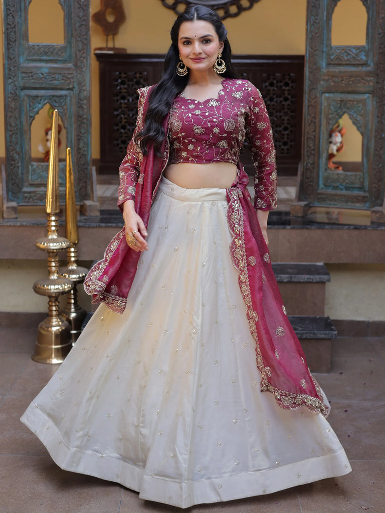 Sparkling Magenta Zari Work Silk Engagement Wear Lehenga Choli