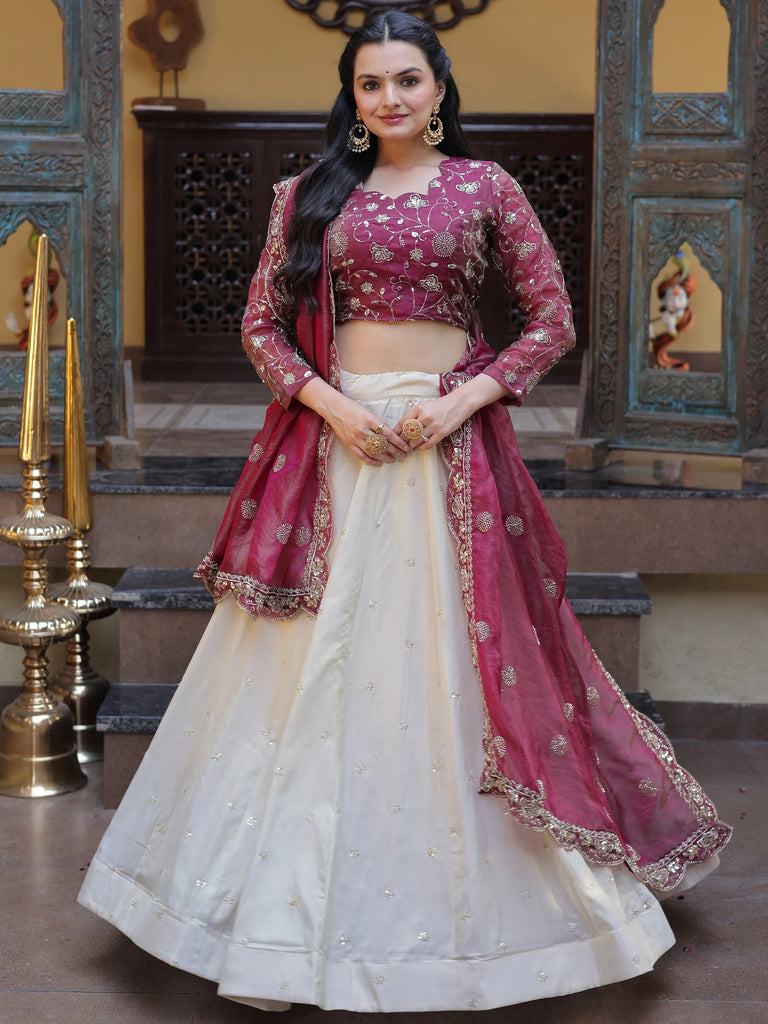 Sparkling Magenta Zari Work Silk Engagement Wear Lehenga Choli