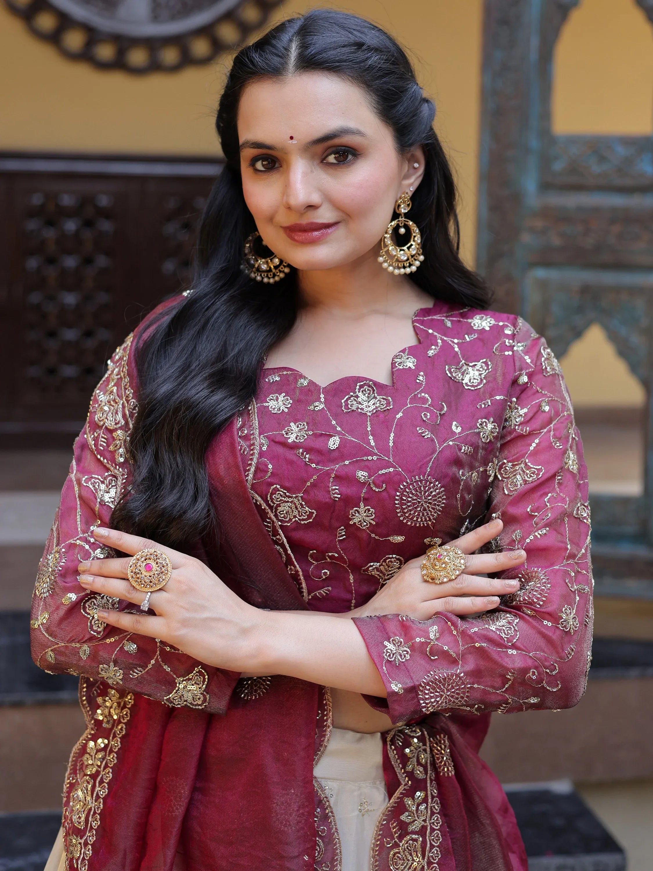 Sparkling Magenta Zari Work Silk Engagement Wear Lehenga Choli