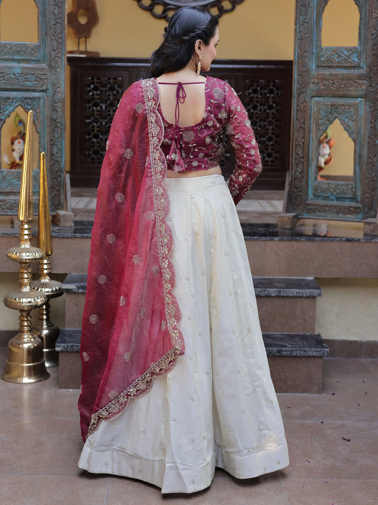 Sparkling Magenta Zari Work Silk Engagement Wear Lehenga Choli