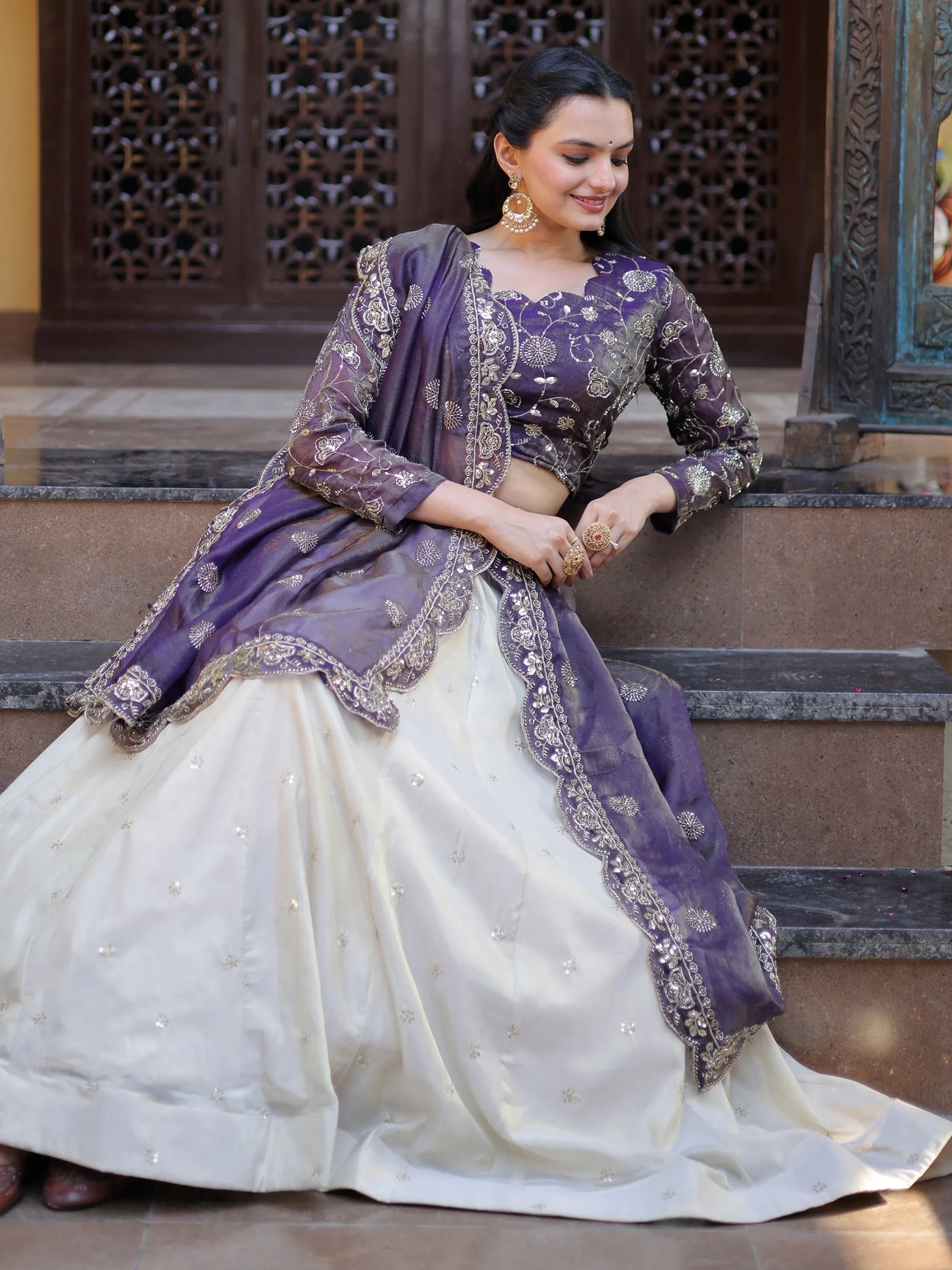 Gorgeous Purple Sequins Silk Sangeet Wear Lehenga Choli With Dupatta