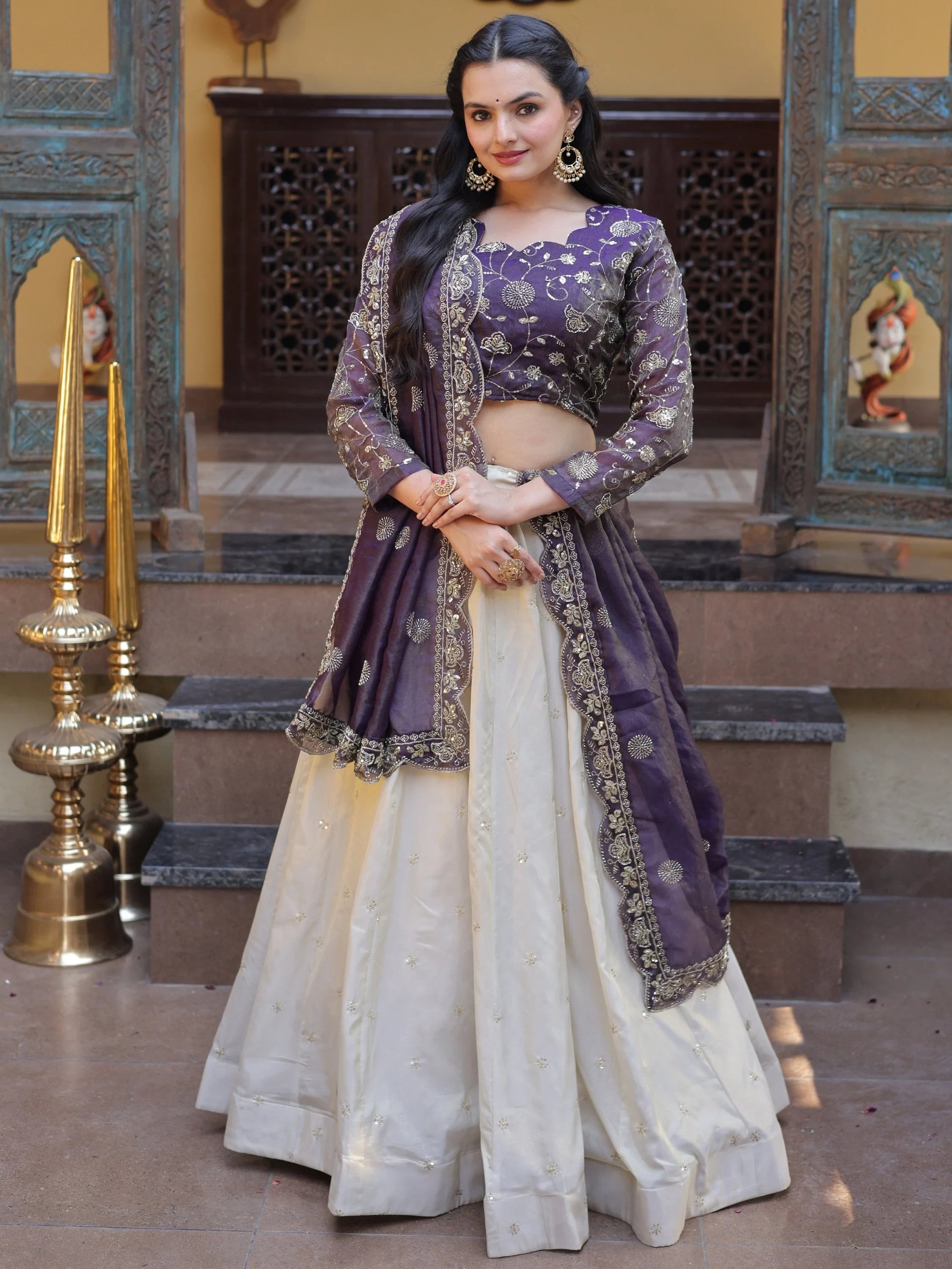 Gorgeous Purple Sequins Silk Sangeet Wear Lehenga Choli With Dupatta