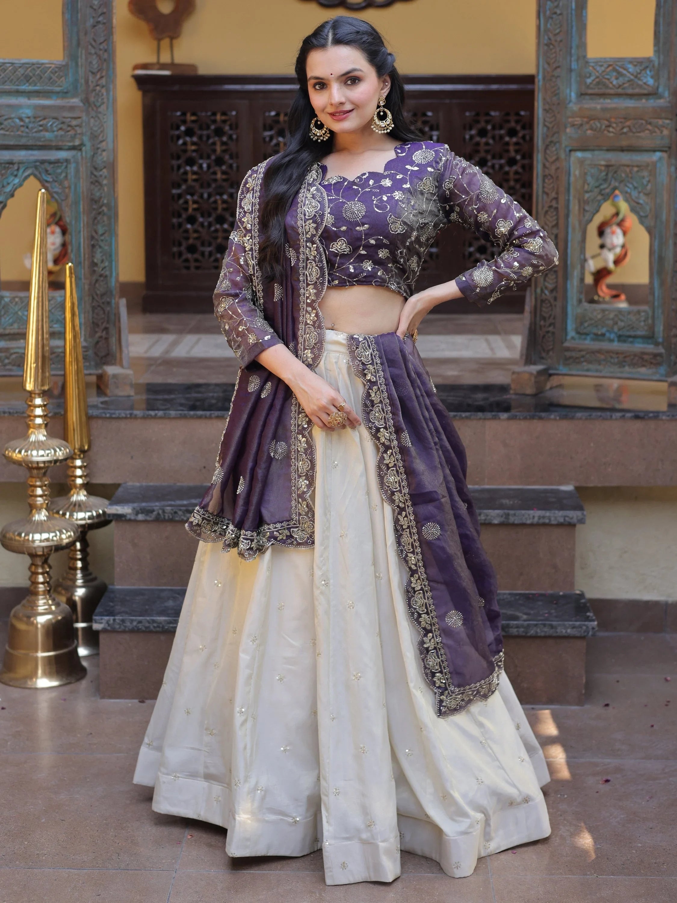 Gorgeous Purple Sequins Silk Sangeet Wear Lehenga Choli With Dupatta