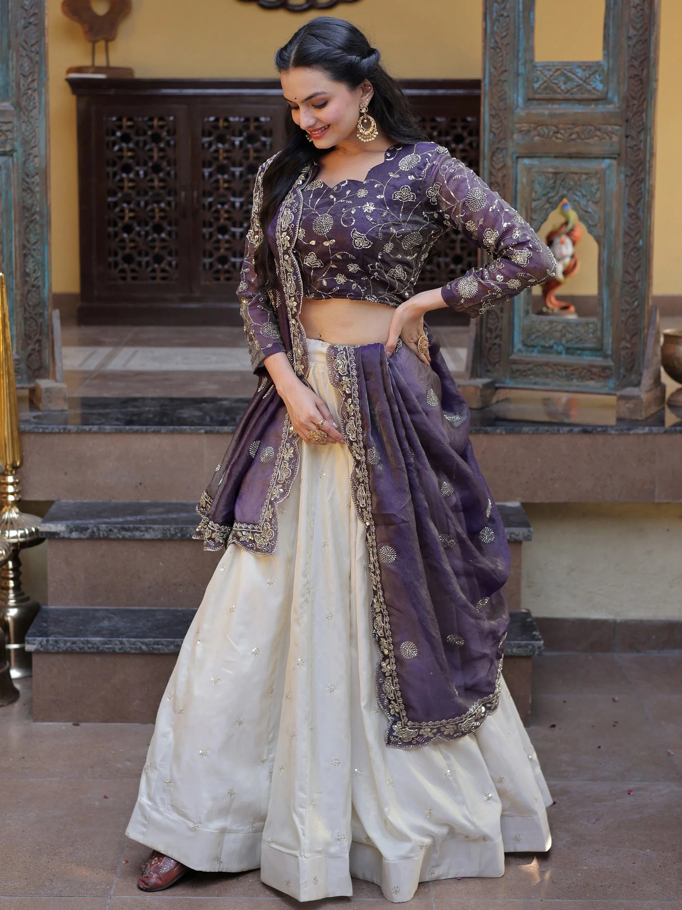 Gorgeous Purple Sequins Silk Sangeet Wear Lehenga Choli With Dupatta