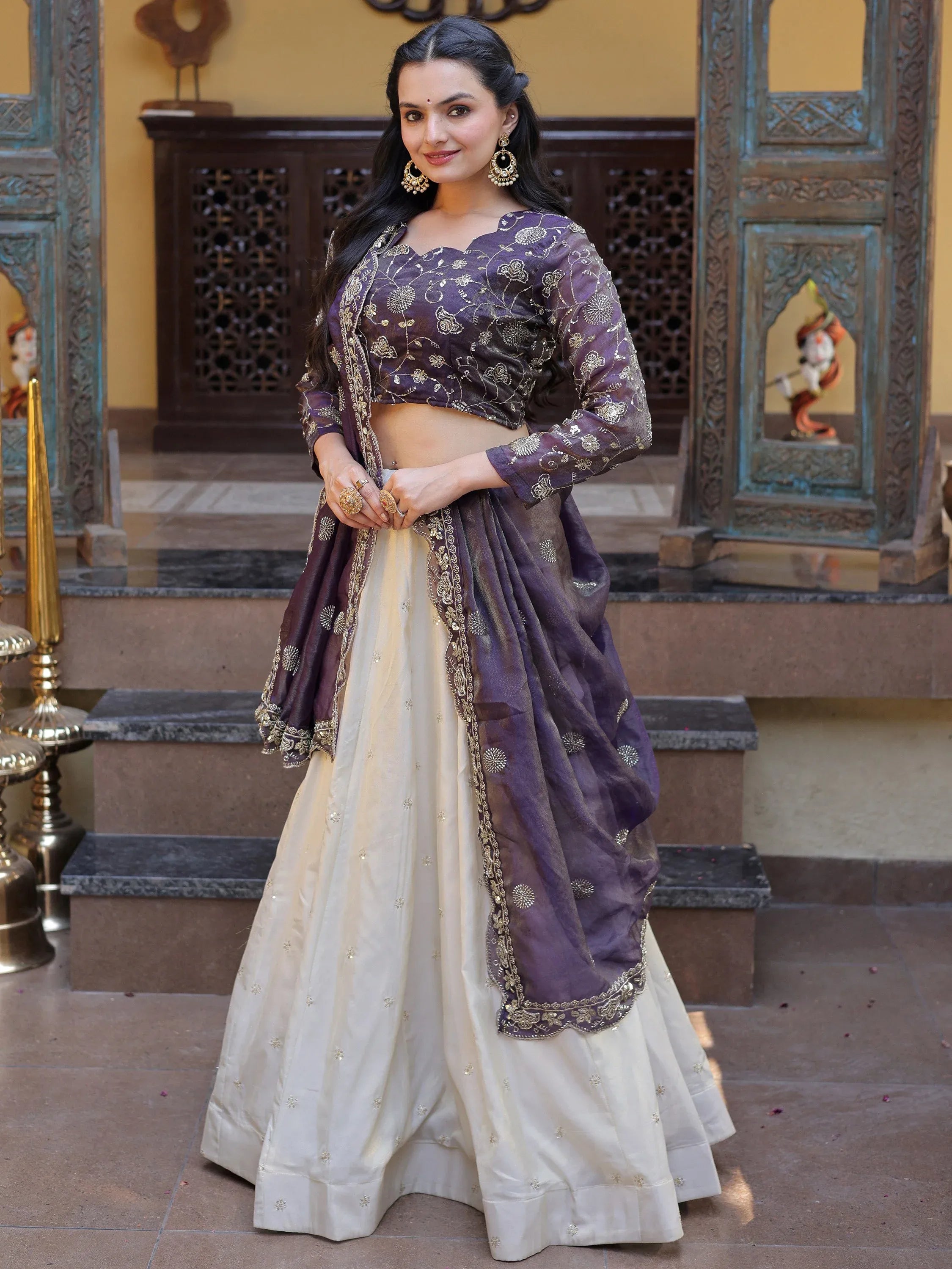 Gorgeous Purple Sequins Silk Sangeet Wear Lehenga Choli With Dupatta