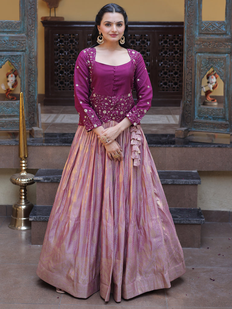 Fantastic Magenta Embroidered Jacquard Festive Wear Lehenga Choli