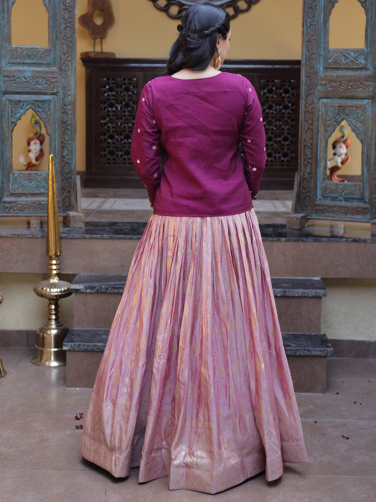 Fantastic Magenta Embroidered Jacquard Festive Wear Lehenga Choli