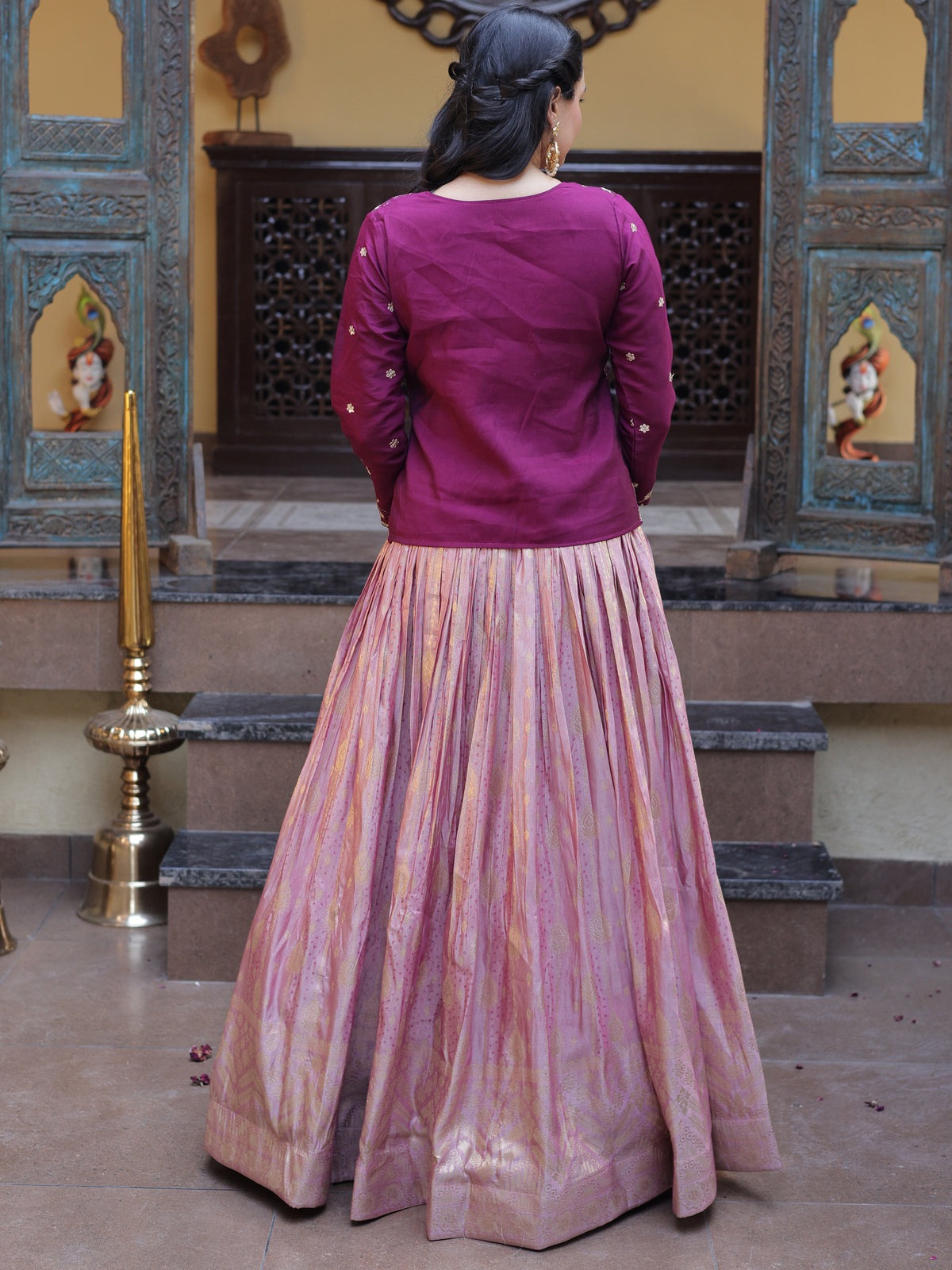 Fantastic Magenta Embroidered Jacquard Festive Wear Lehenga Choli