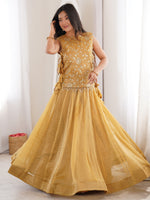 Ravishing Yellow Zari Work Crushed Event Wear Lehenga Choli With Koti