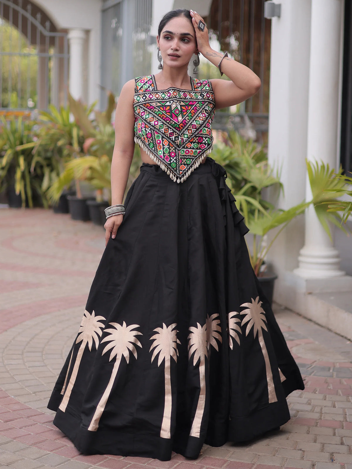 Gorgeous Black Gota Work Silk Navratri Wear Lehenga Choli