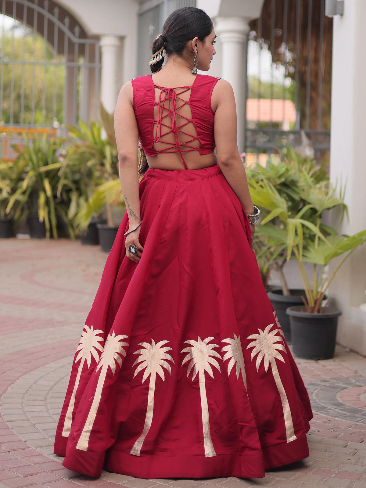 Exclusive Maroon Silk Navratri Wear Lehenga With Gamthi Work Choli