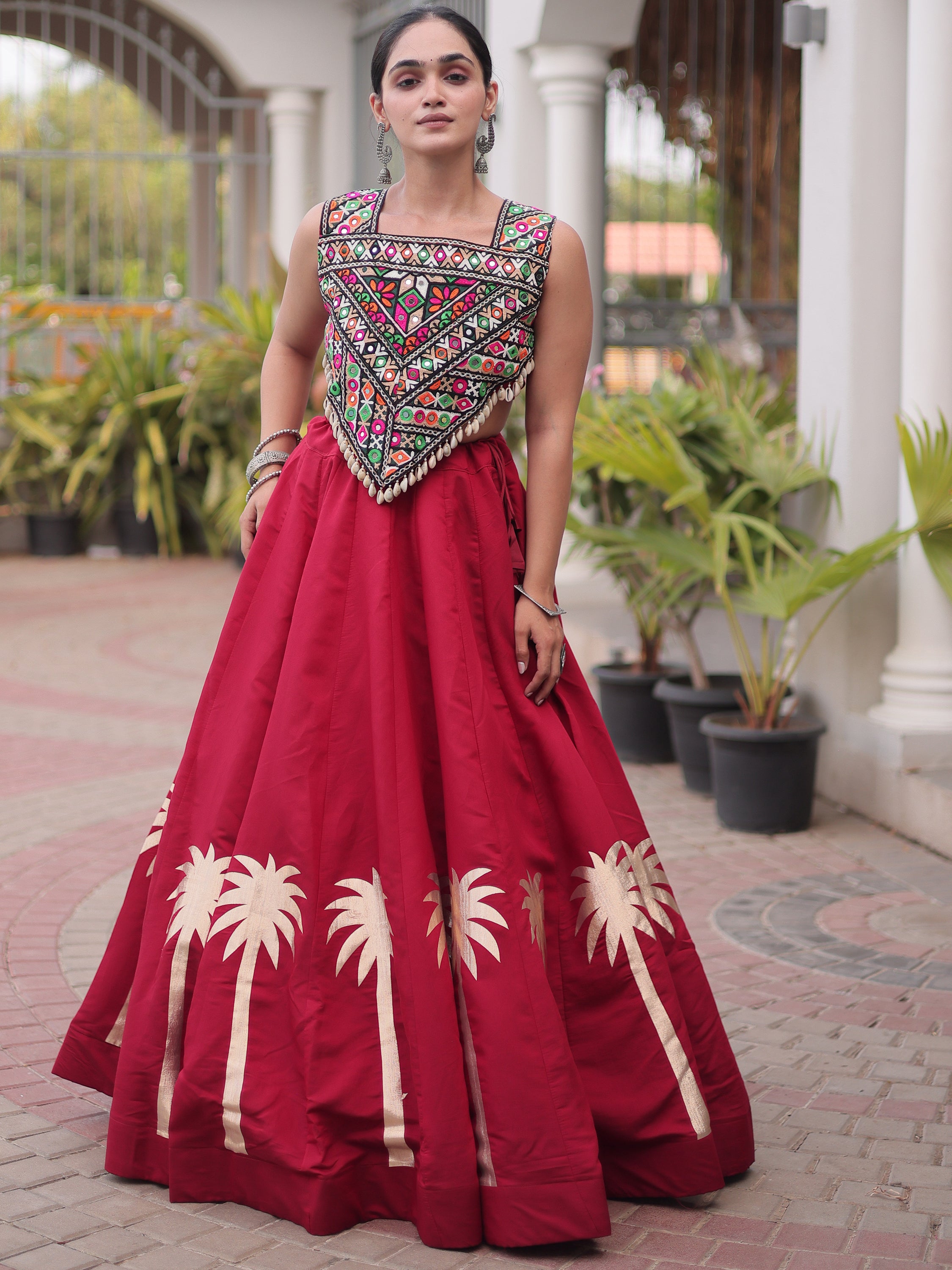 Exclusive Maroon Silk Navratri Wear Lehenga With Gamthi Work Choli