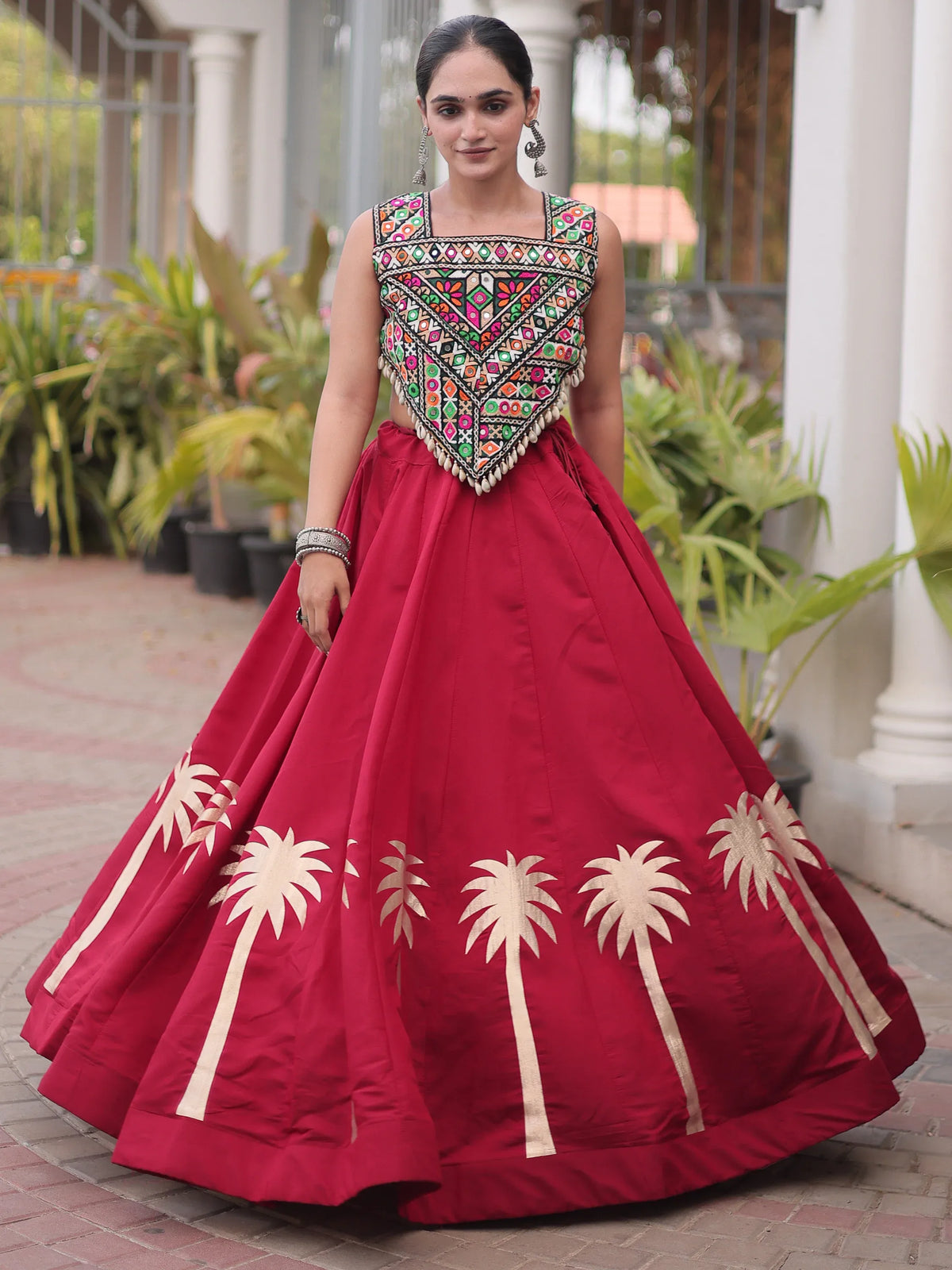 Exclusive Maroon Silk Navratri Wear Lehenga With Gamthi Work Choli