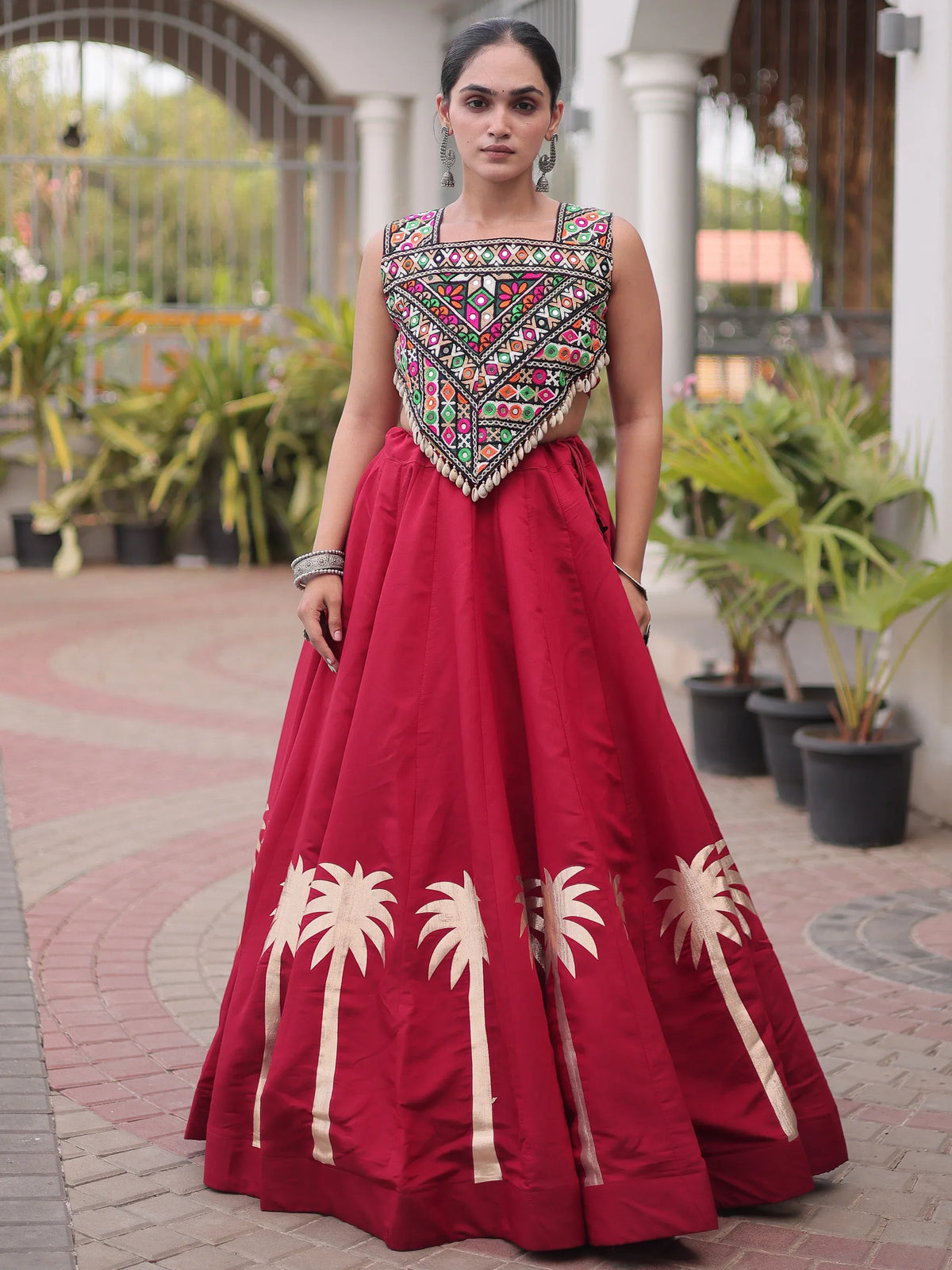 Exclusive Maroon Silk Navratri Wear Lehenga With Gamthi Work Choli