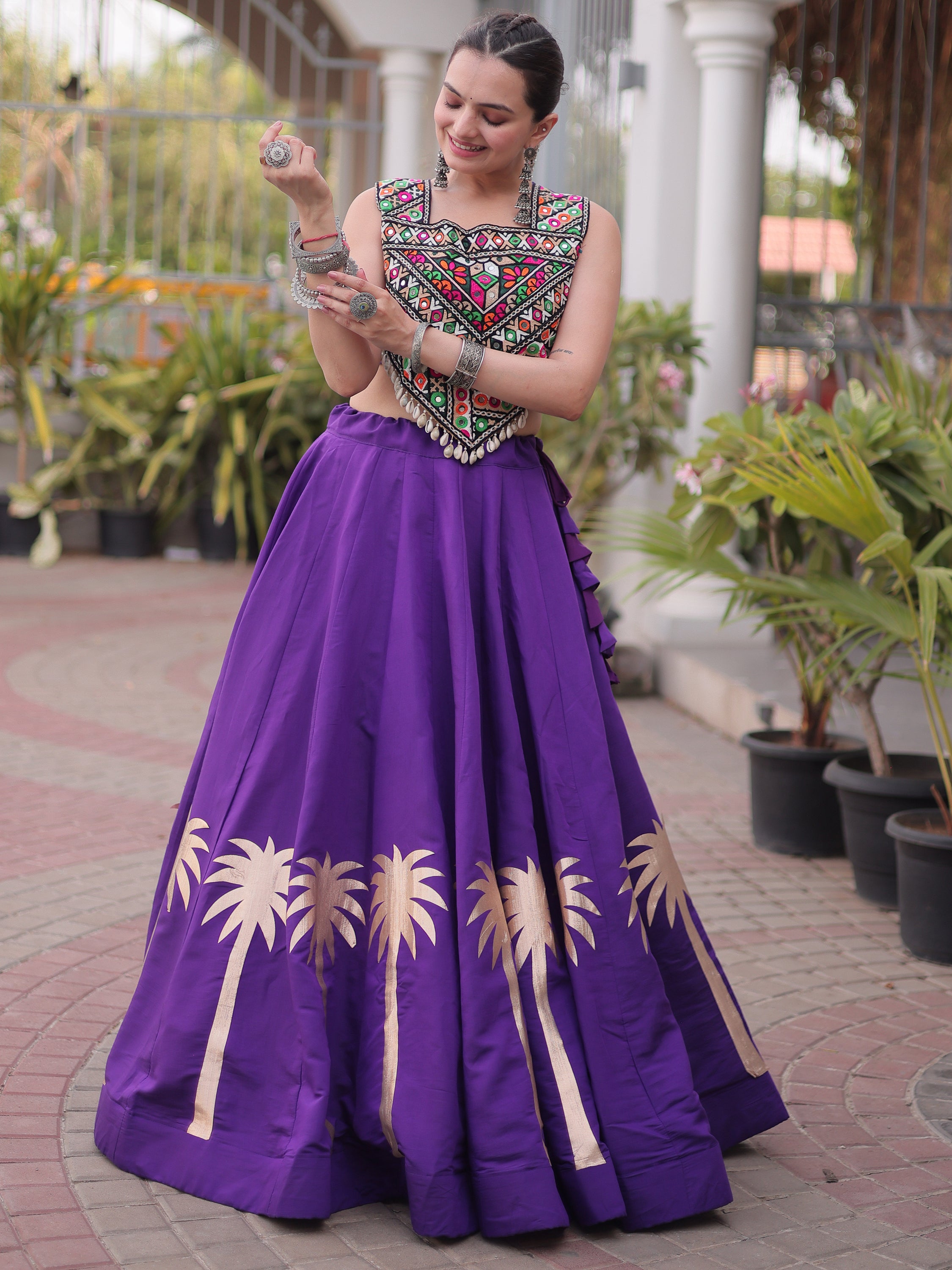 Astonishing Purple Gota Work Silk Navratri Special Lehenga Choli