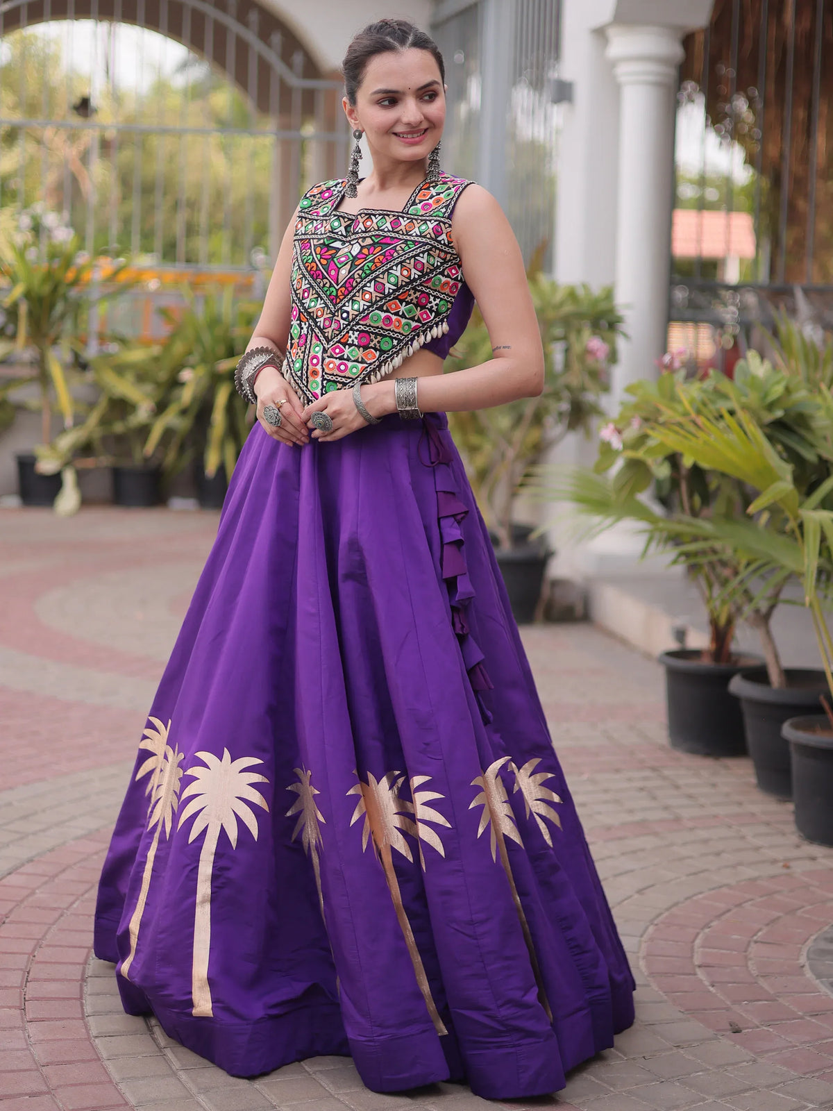 Astonishing Purple Gota Work Silk Navratri Special Lehenga Choli