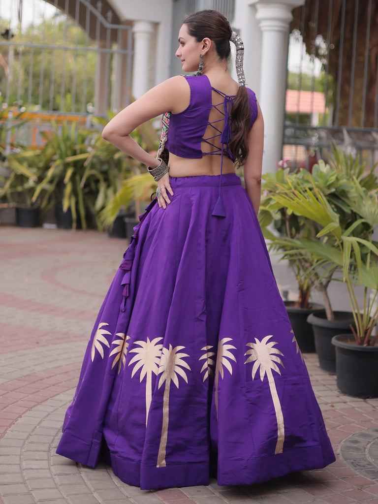 Astonishing Purple Gota Work Silk Navratri Special Lehenga Choli