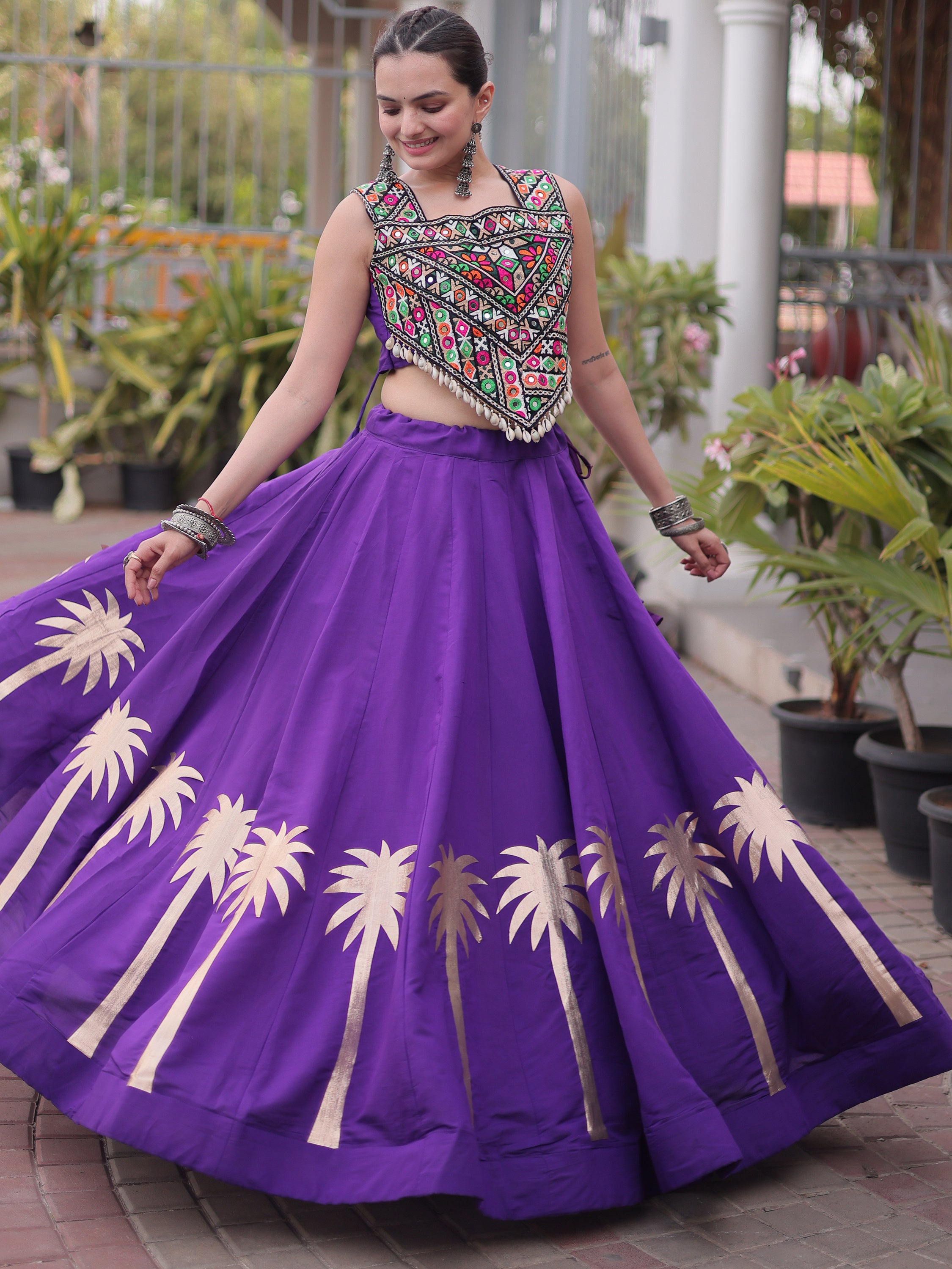 Astonishing Purple Gota Work Silk Navratri Special Lehenga Choli