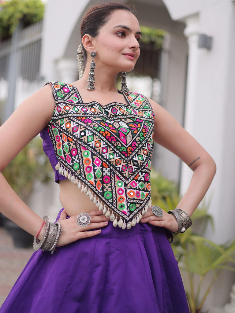 Astonishing Purple Gota Work Silk Navratri Special Lehenga Choli