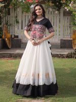 Awesome White Silk Navratri Wear Lehenga With Gamthi Work Blouse