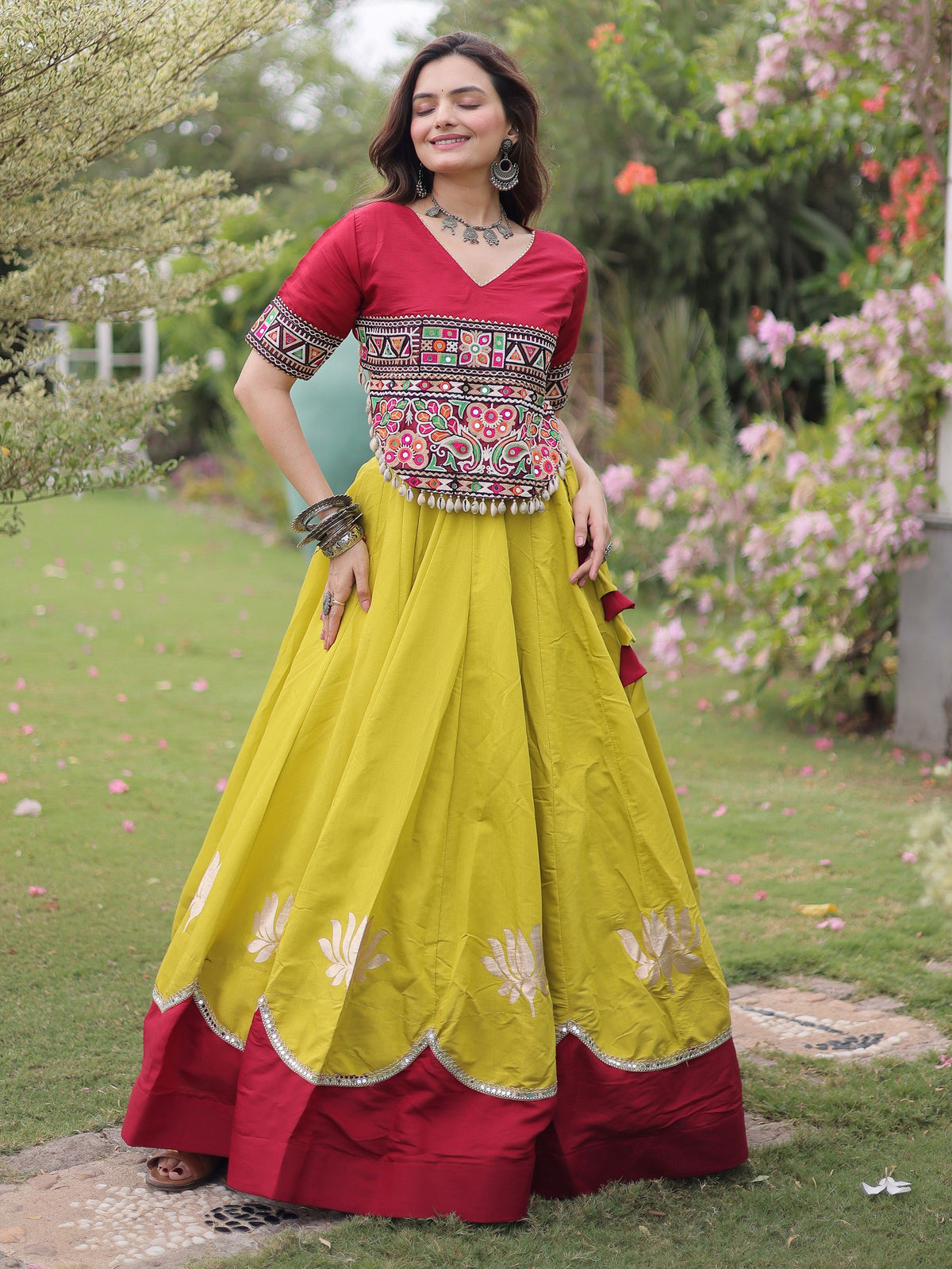 Spectacular Yellow Silk Navratri Wear Lehenga With Embroidered Blouse