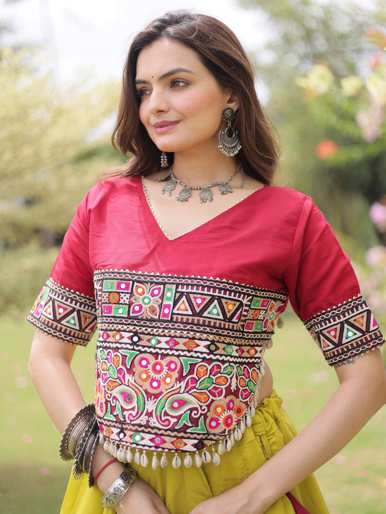Spectacular Yellow Silk Navratri Wear Lehenga With Embroidered Blouse