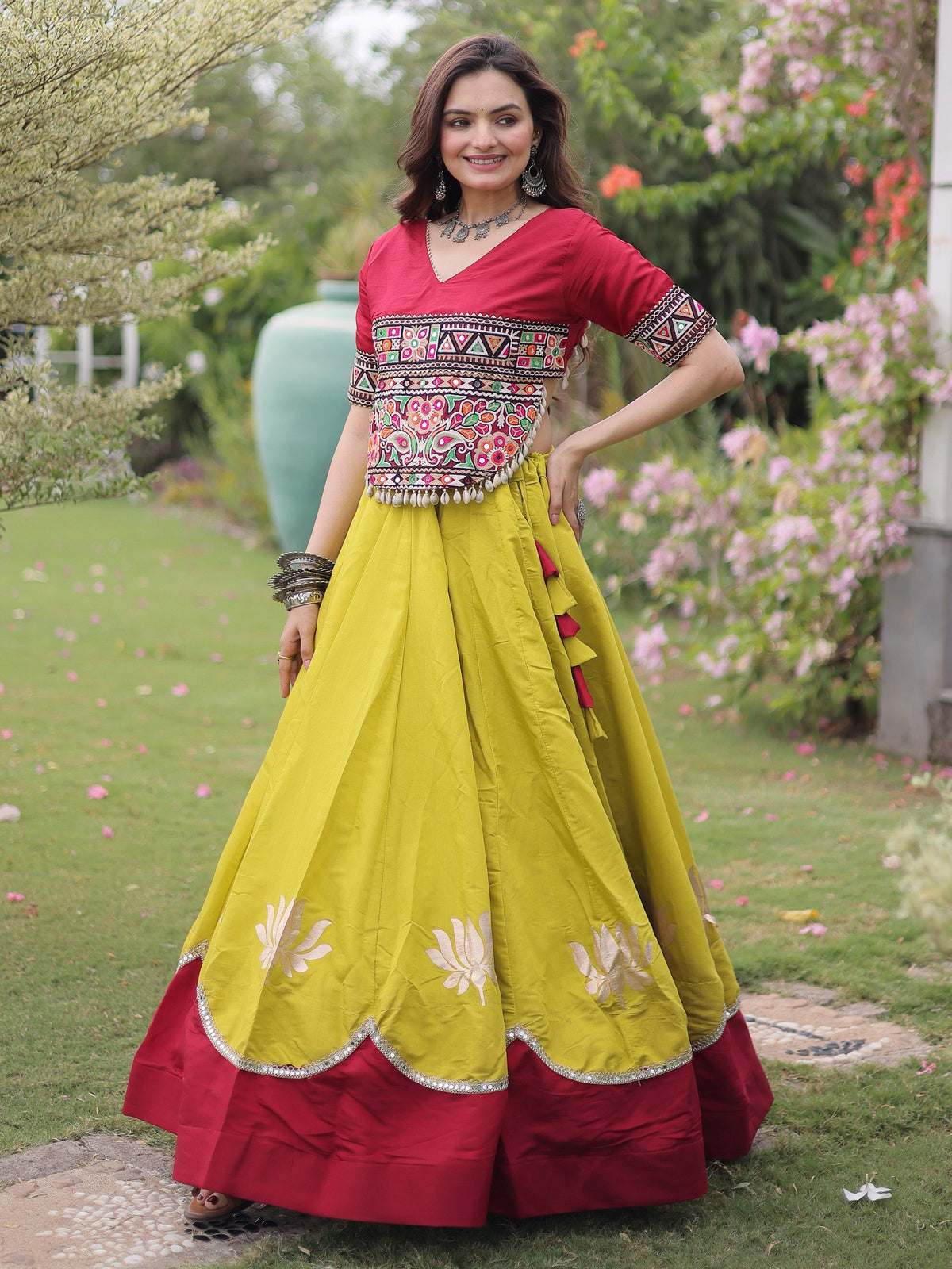 Spectacular Yellow Silk Navratri Wear Lehenga With Embroidered Blouse