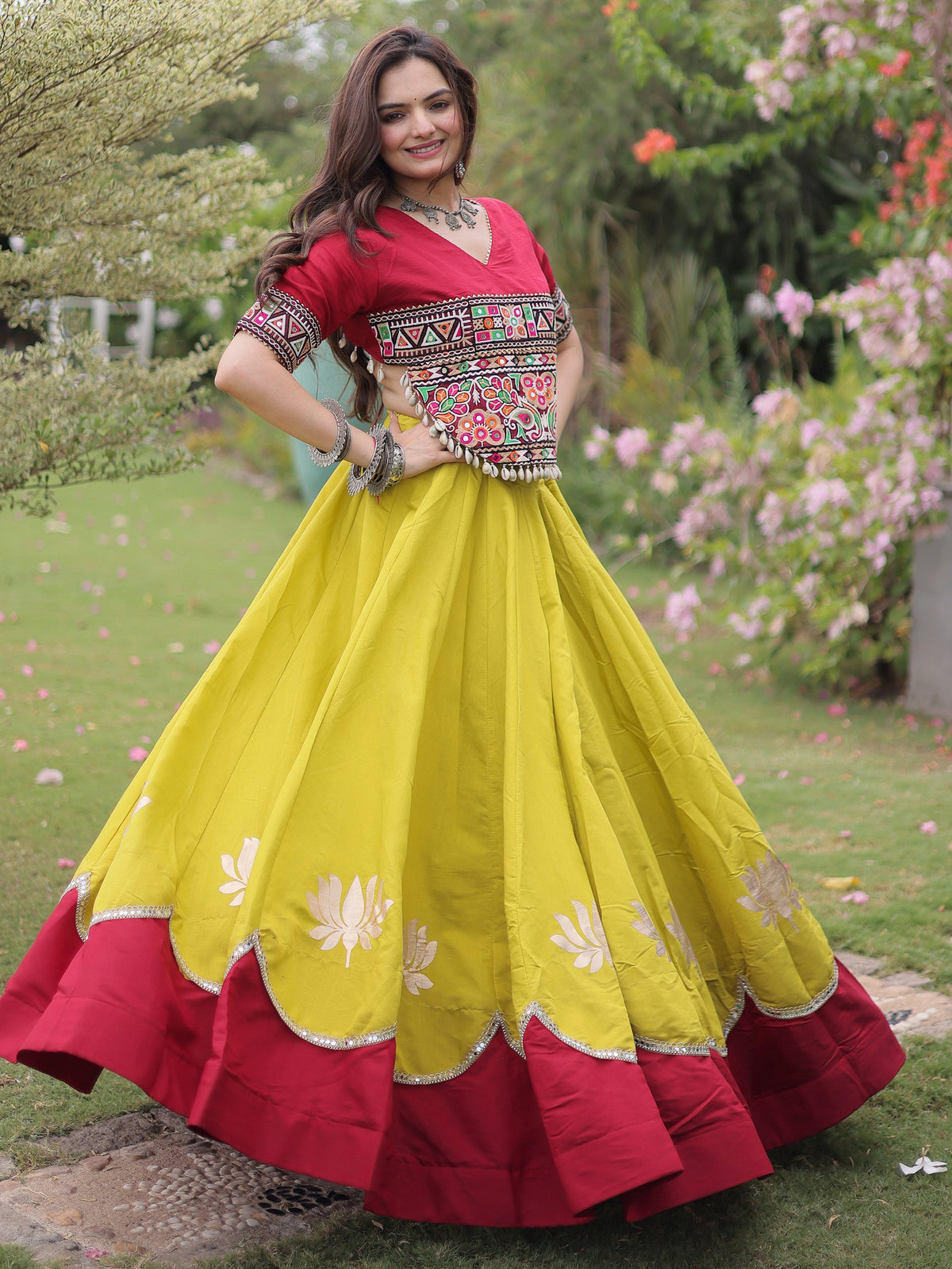 Spectacular Yellow Silk Navratri Wear Lehenga With Embroidered Blouse