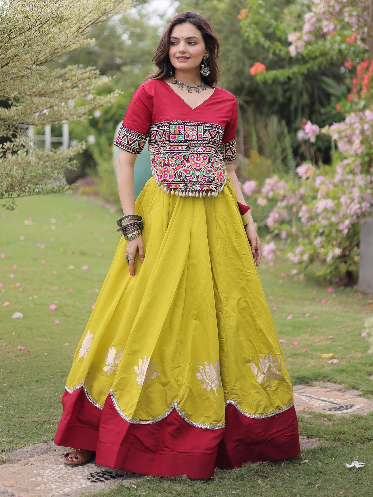 Spectacular Yellow Silk Navratri Wear Lehenga With Embroidered Blouse