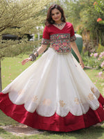Astonishing White Mirror Laced Silk Navratri Special Lehenga Choli