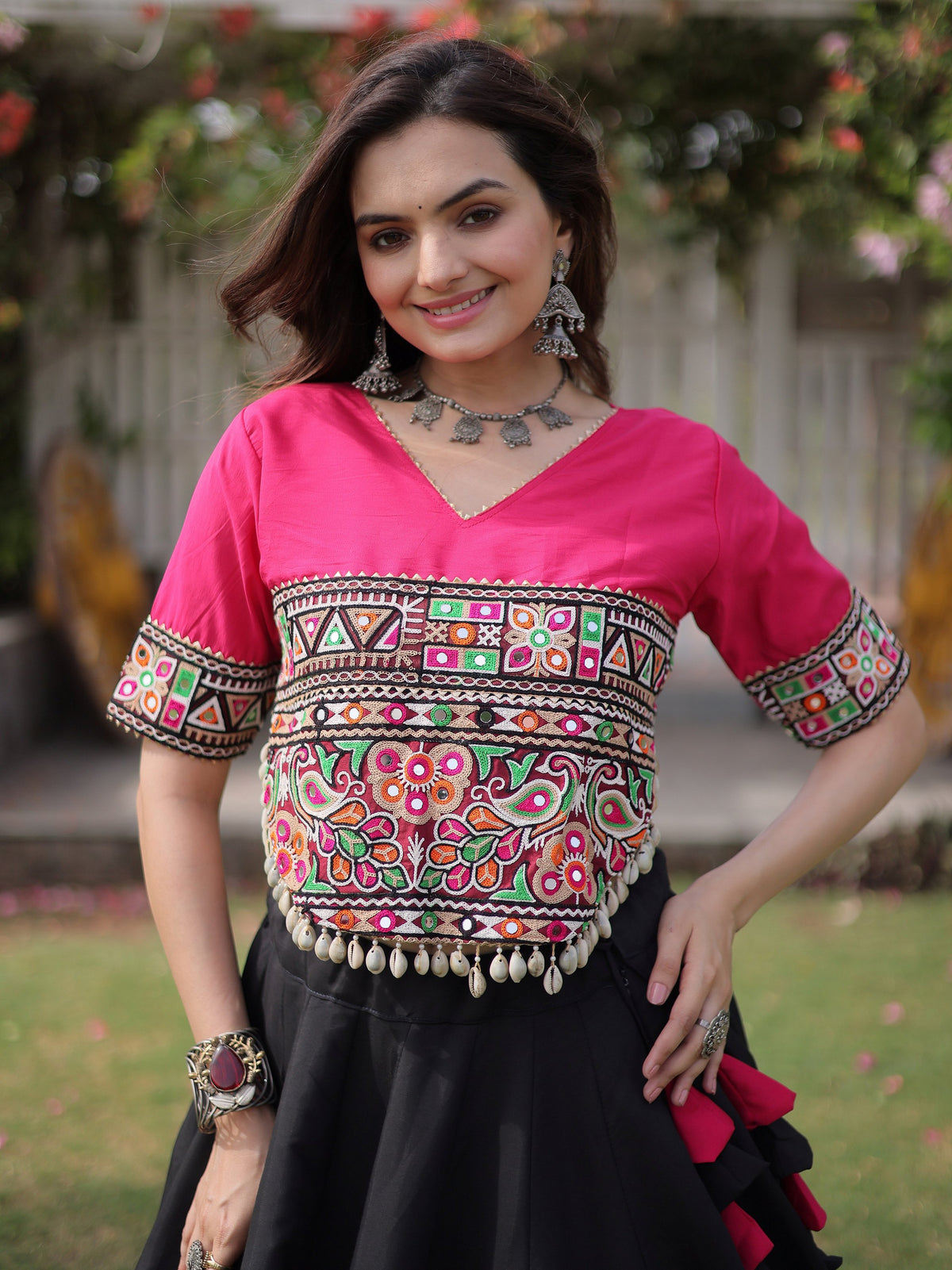 Impressive Black Gota Work Silk Navratri Wear Lehenga With Blouse