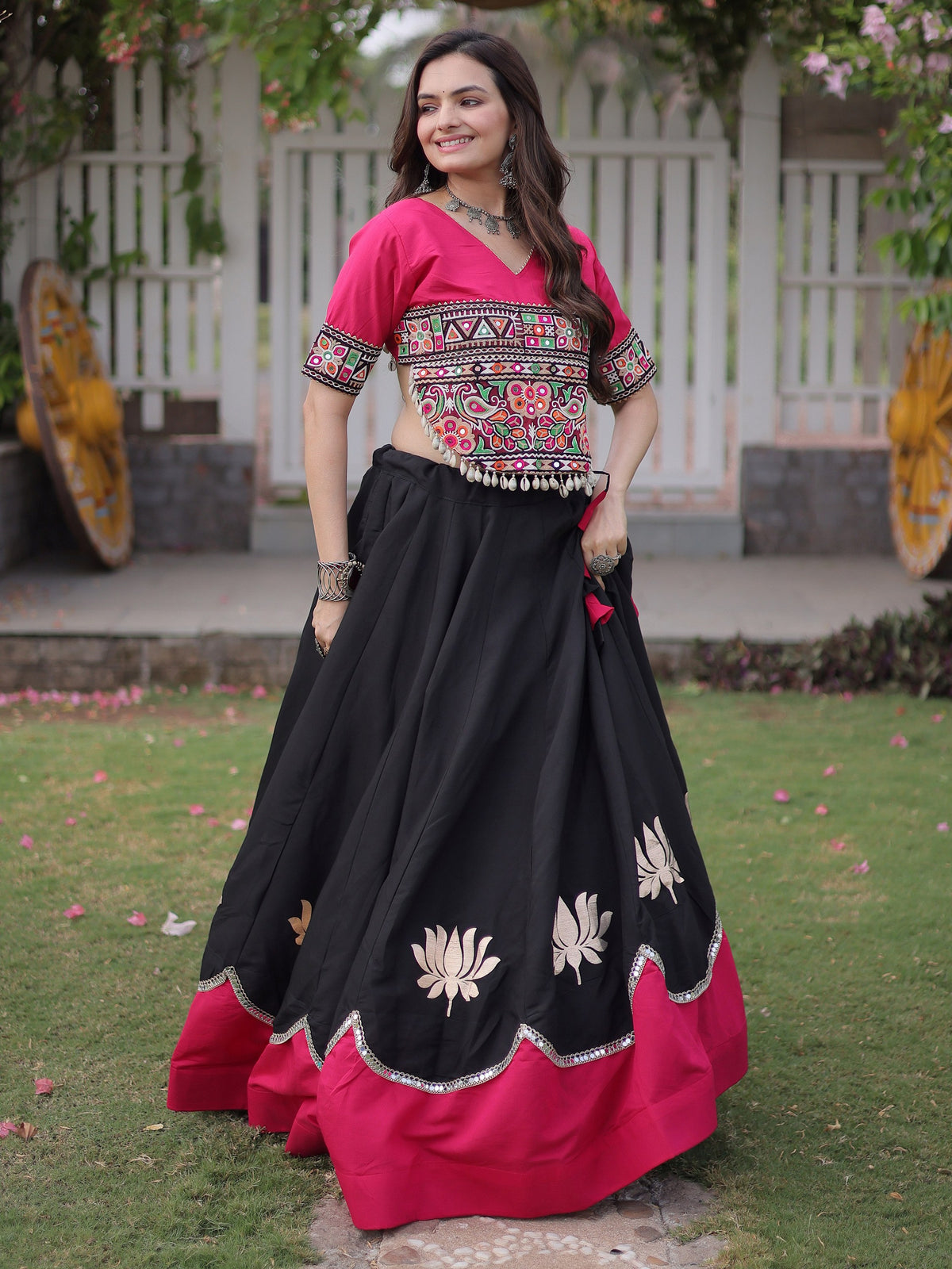 Impressive Black Gota Work Silk Navratri Wear Lehenga With Blouse